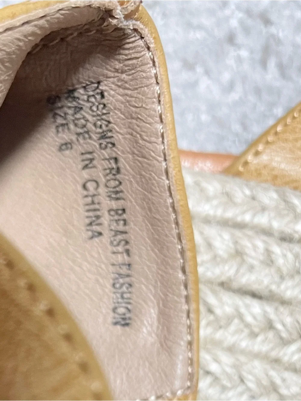 BEAST FASHION Tan Espadrille Platform Mule Slides